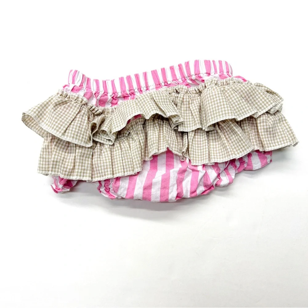 Lil Cactus Boutique Pink and White Striped Ruffle Bloomers Diaper Cover